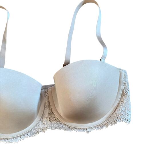 Aerie Show Off Rosey Lace Strapless Push Up Bra 38 B NWOT Removable Straps Nude - Picture 3 of 11